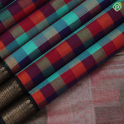 Multi color paalum pazhamum checks design luxury black gold zari border ravi varma painting pallu concept silk saree