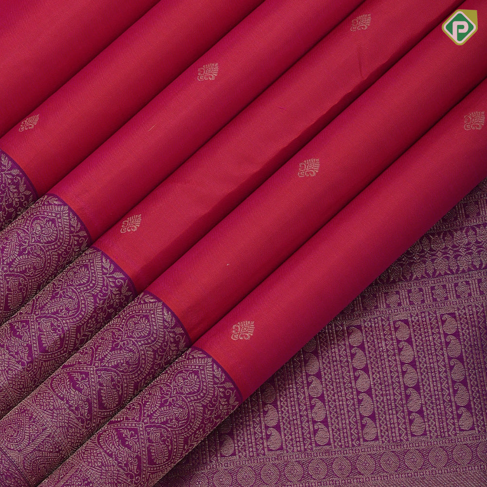 Tomato red gold zari small fancy flower butta purple silver gold zari banaras border gift silk saree