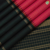 Pinkish Orange Gold Zari Vairaoosi Checked Design Ganga Jamuna Lines Border Design Traditional Silk Saree