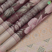 Grape purple garden floral design baby pink silver zari pythonic design jacquard tissue silk saree