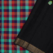 Multi color paalum pazhamum checks design luxury black gold zari border ravi varma painting pallu concept silk saree