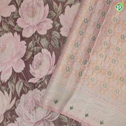 Grape purple garden floral design baby pink silver zari pythonic design jacquard tissue silk saree