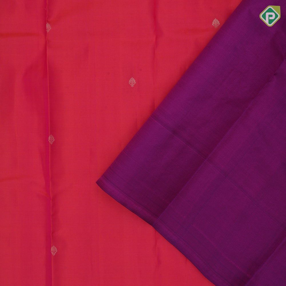 Tomato red gold zari small fancy flower butta purple silver gold zari banaras border gift silk saree