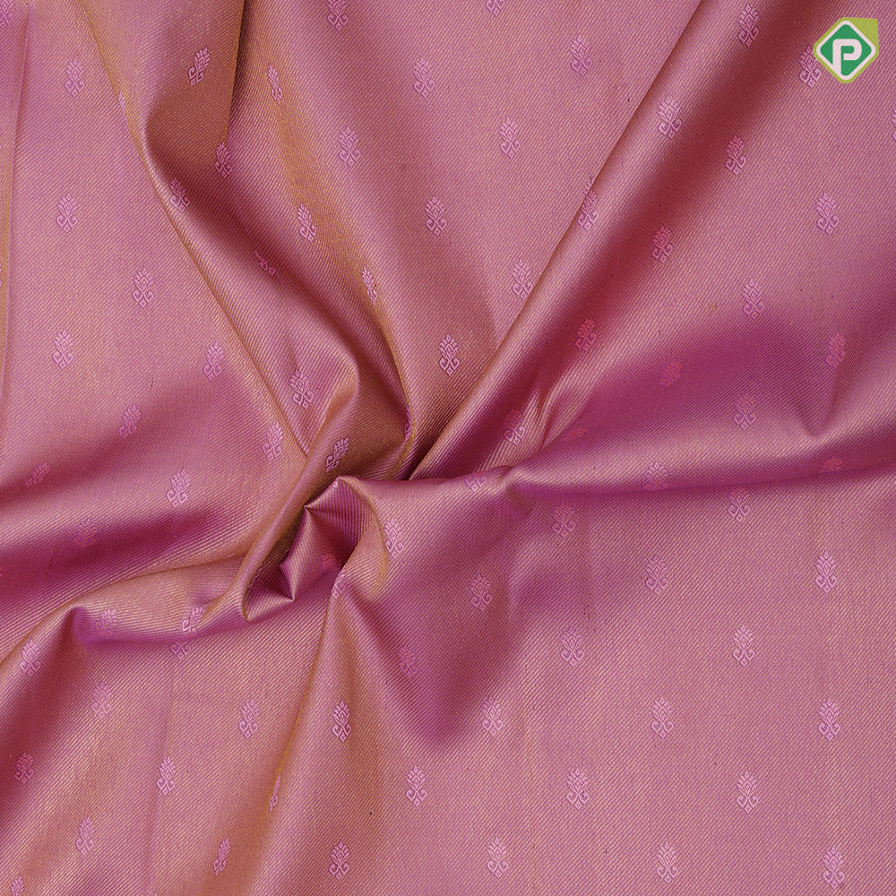Bubble gum pink gold zari temple tissue thread butta purple gold zari bavanji border traditional silk saree