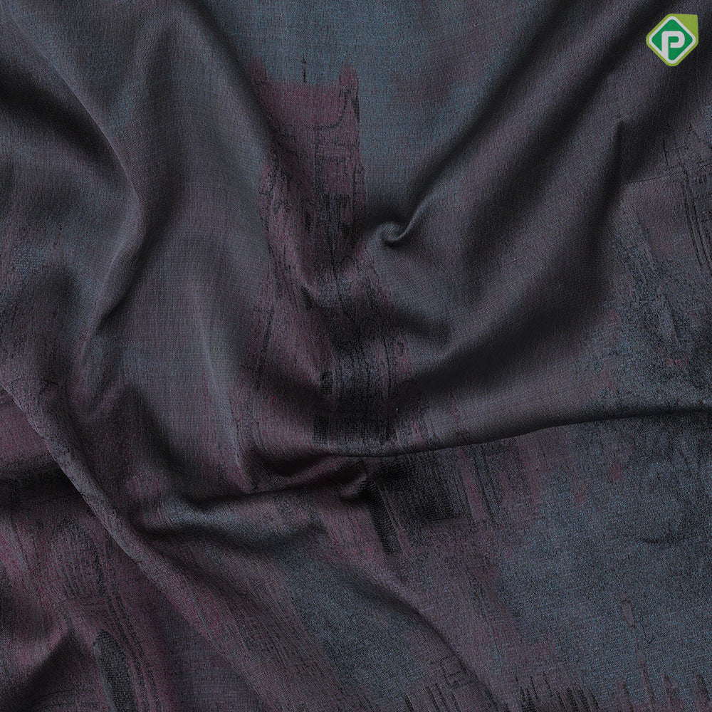 Steel grey base dusky pink Historical India inspired subtle vintage artistic details woven signature kanchipuram masterpiece silk saree