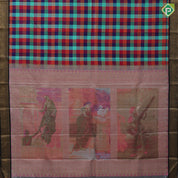 Multi color paalum pazhamum checks design luxury black gold zari border ravi varma painting pallu concept silk saree