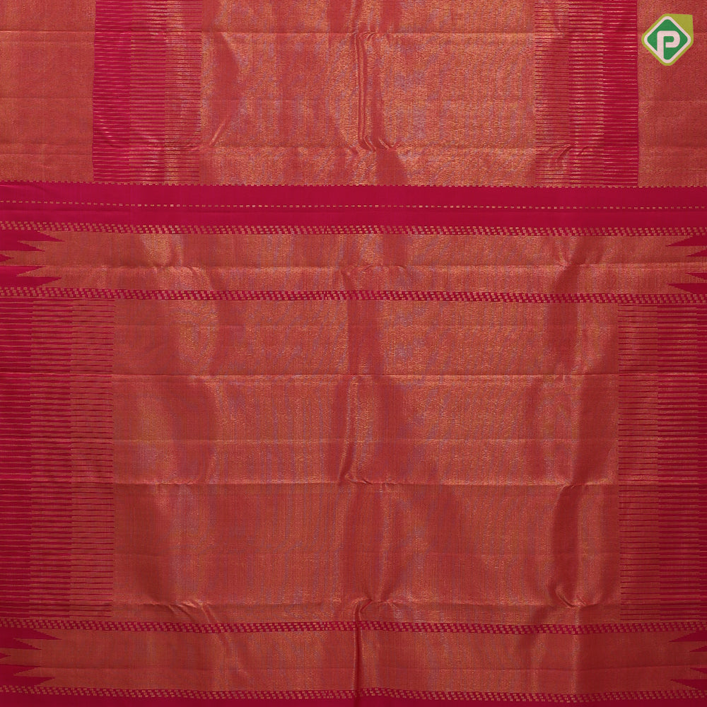 Rani pink gold zari shimmer tissue tower design self gold zari plain tissue border contemporary silk saree