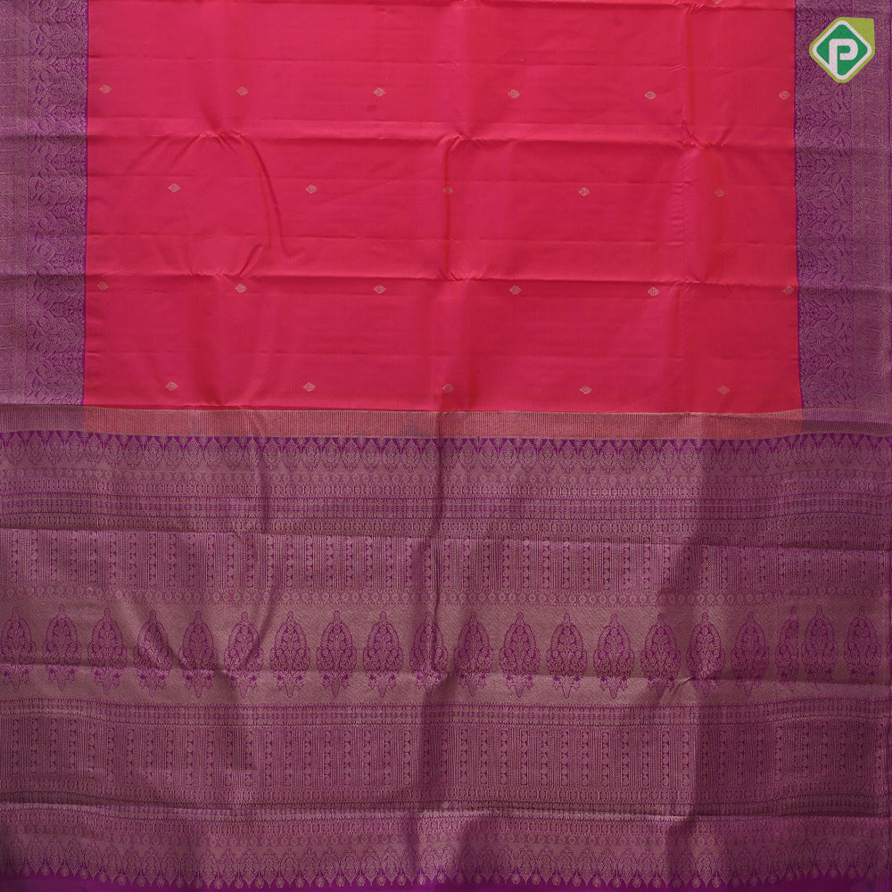 Tomato red gold zari small fancy flower butta purple silver gold zari banaras border gift silk saree