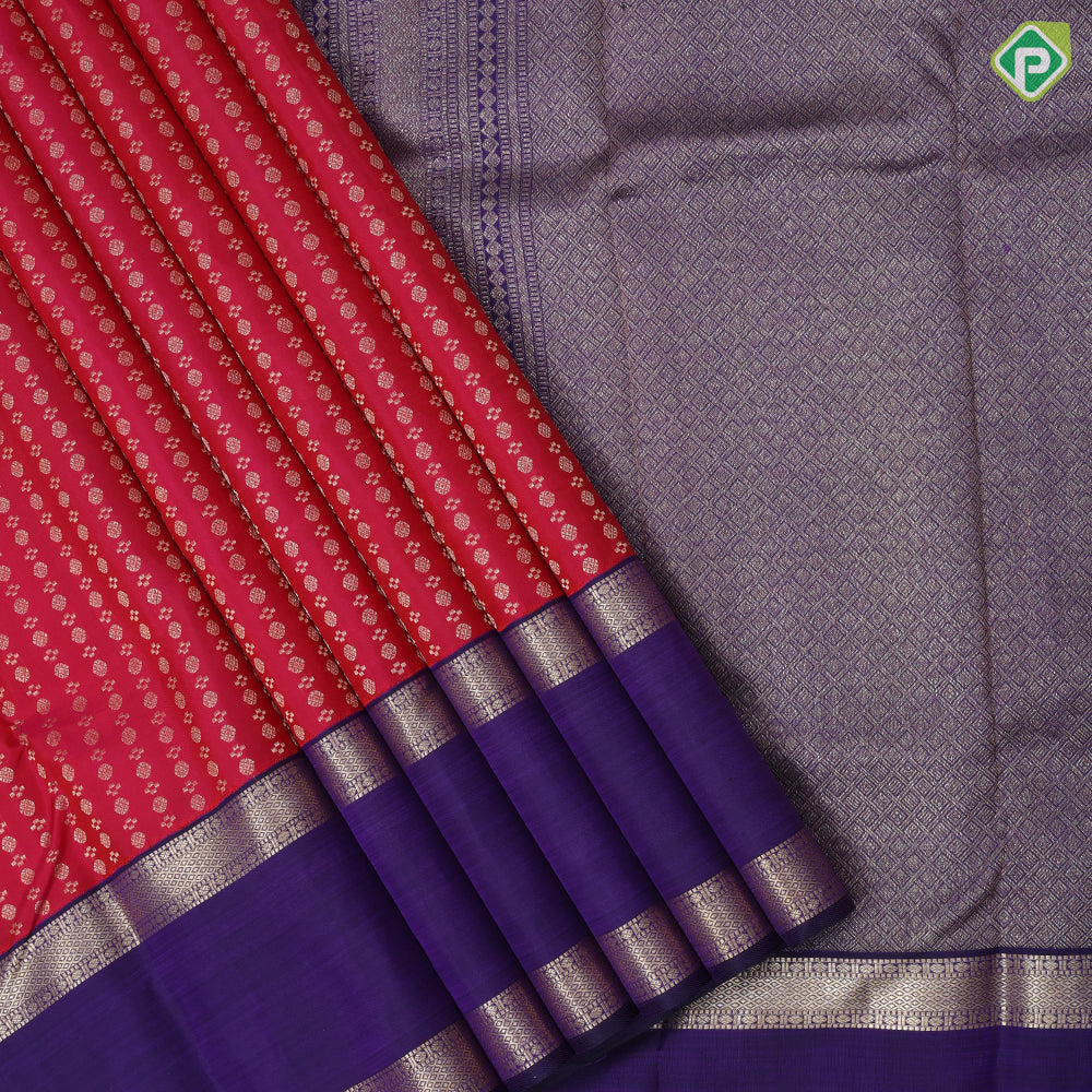 Rani Pink Gold Zari Ruthracham Design Violet Mayilkan Double Border Traditional Silk Saree