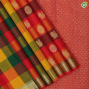 Multi color paalum pazhamum checks gold zari butta self gold zari edge border traditional silk saree