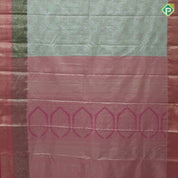 Pista green silver zari and multi color floral design contrast double color center border tissue art silk saree