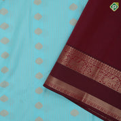 Sky blue gold zari stripes and flower butta design maroon gold zari rettapet border traditional Art silk saree