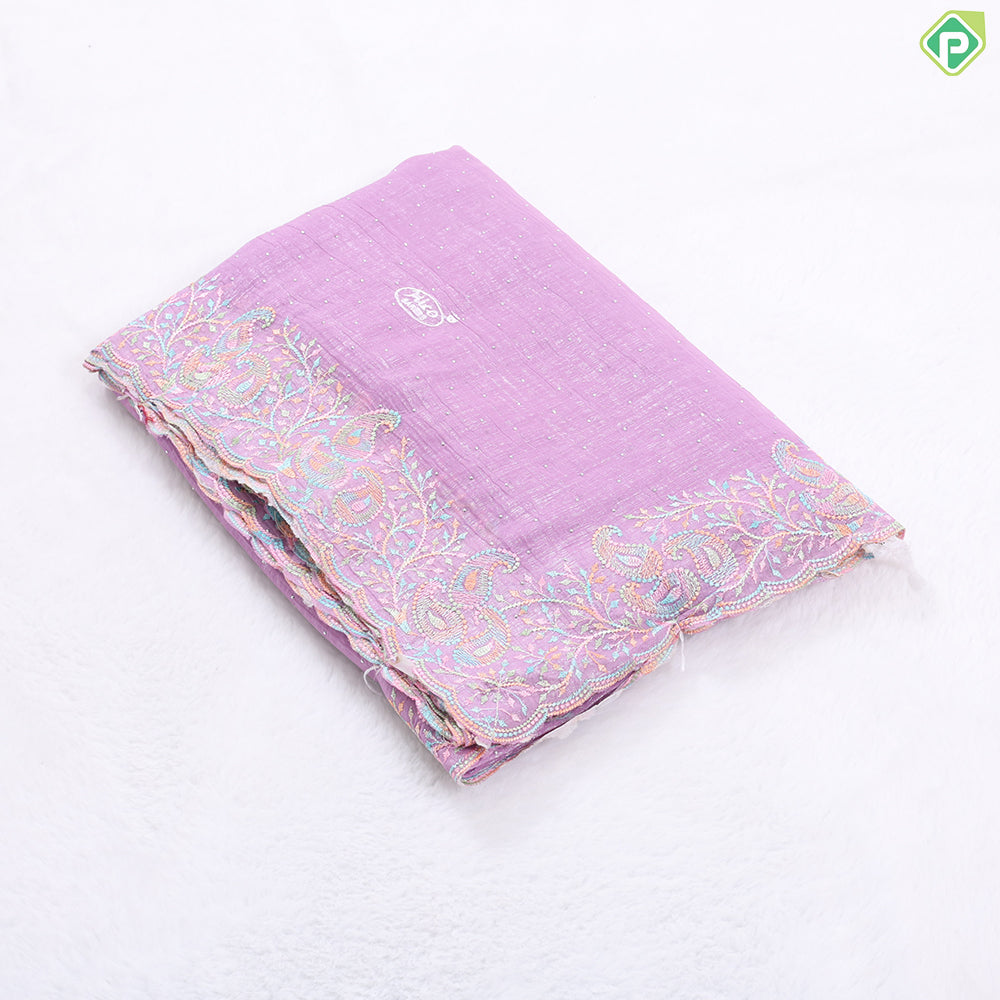 Baby pink tissue effect chamki work design self multi color embroidered cut work border Hollywood fancy saree