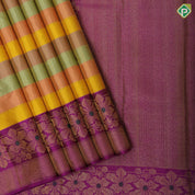 Multi color lines design contrast purple gold zari floral meena work border Trendy designer silk saree