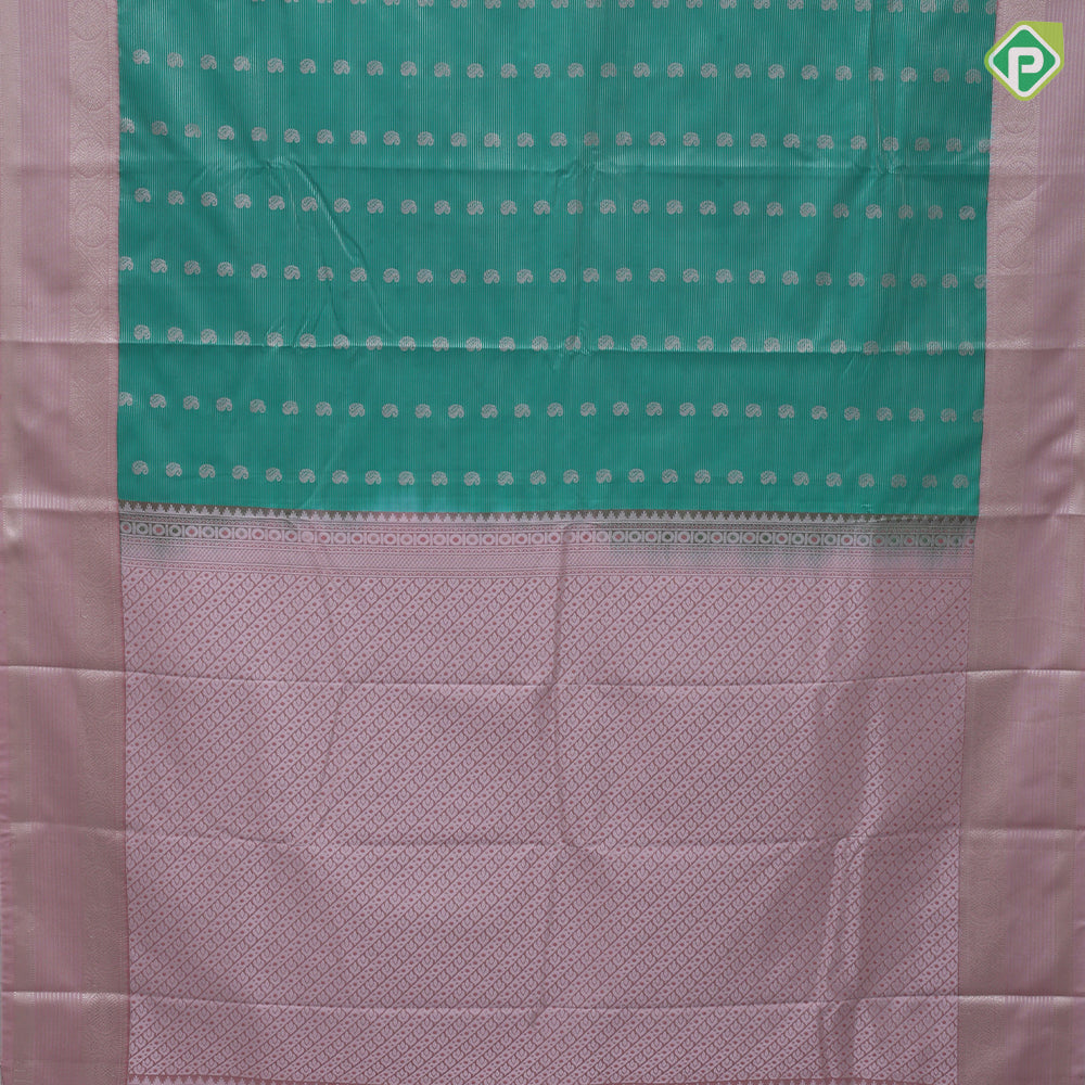 Rexona green gold zari mango butta stripes design peach silver gold zari rangoli border Art silk saree