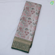 Pewter pink base multi color wild effect design dark green gold zari floral birds design border tissue art silk saree