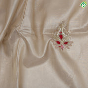 Pastel shade tissue Aari work flower design self gold zari cut border trending fancy tissue saree