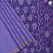 Lavender gold zari diamond shape flower butta motifs self gold zari lines border ikkat design pallu linen soft silk saree