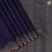 Indigo blue gold zari small butta lines design self with fancy design edge border gift silk saree