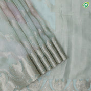 Pista green with silver zari floral tissue design self zari floral pattern border fancy tissue saree