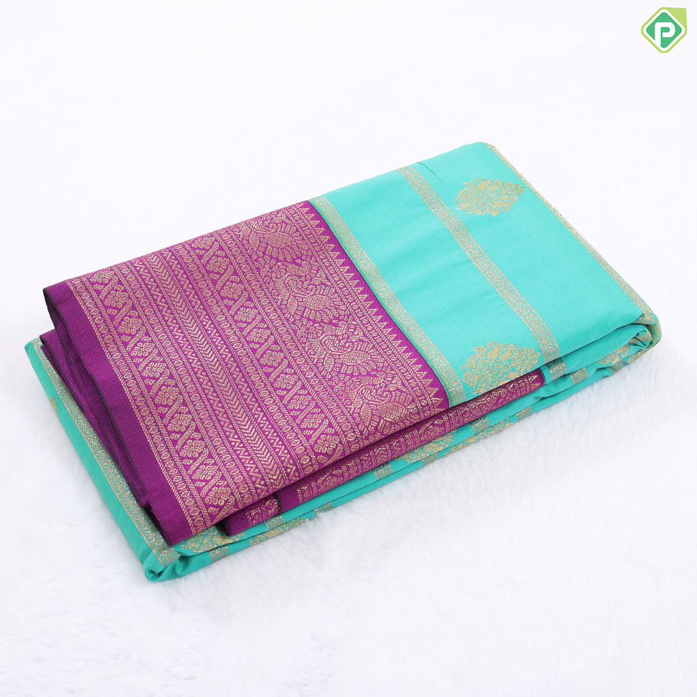 Lavender gold zari Lines and Butta Design contrast dark green peacock butta border art silk gift saree