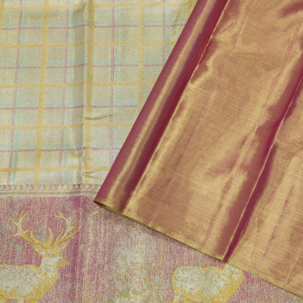 Golden yellow Multi color silk thread checks tropical effect border trendy tissue contemporary silk saree