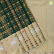 magenta gold zari multi lines checks design mint green gold zari meena work design border pichwai fusion silk saree