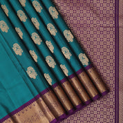 Bottle Green Gold Zari Peacock Butta Design Purple Colour Mayilkan Floral Border Design Pure Mix Silk Saree