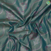 Rama green silk thread floral design rani pink gold zari grand border art tissue silk saree