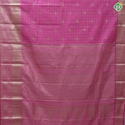 Pink gold zari checks and elephant butta design self gold zari peacock and zig zag border Art silk saree
