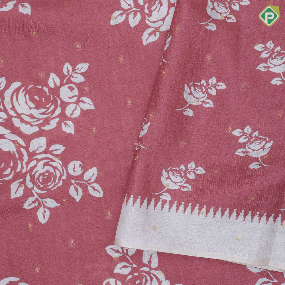 trending colors cream printed flower design white temple border semi tusser saree