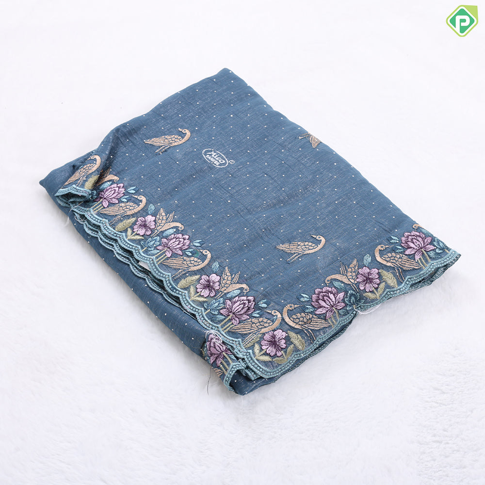 Mustard yellow tissue effect flamingo butta embroidered design multi color cut work border hollywood fancy saree