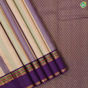 Sandal multi color multi stripes design blue and green gold zari thread work retta pett paalum pazhamum border traditional silk saree