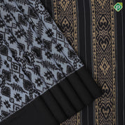 silver grey base black ikkat design black plain border ikkat design silk saree