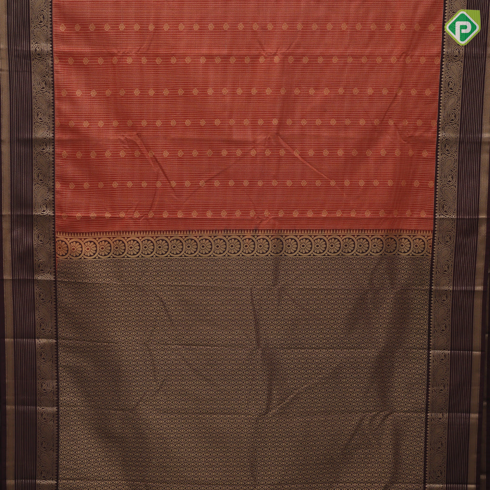 Rust Orange gold zari checks and flower butta design brown gold zari fancy mango butta border art silk saree
