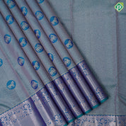 Peacock green silver gold zari honey comp weave self silver gold zari yaali rettapet border traditional silk saree