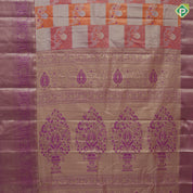 Orange base multi color double sparrow design rani pink gold zari grand border tissue art silk saree