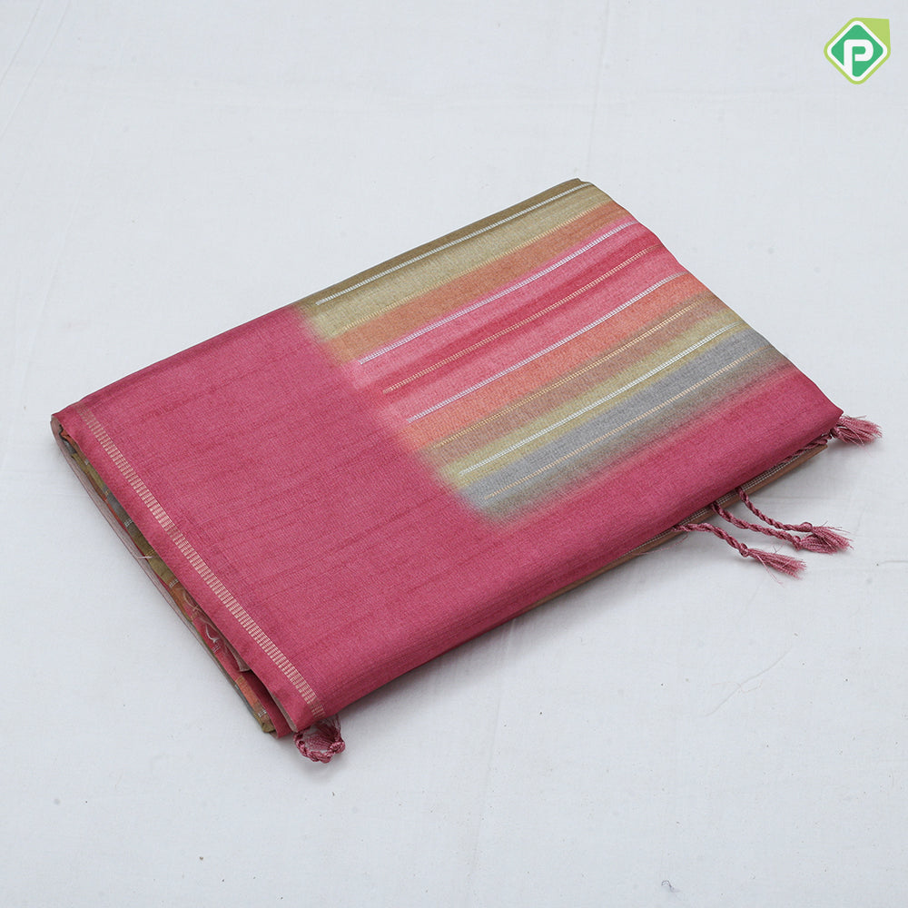 Multi color bars design self plain border fancy cotton saree