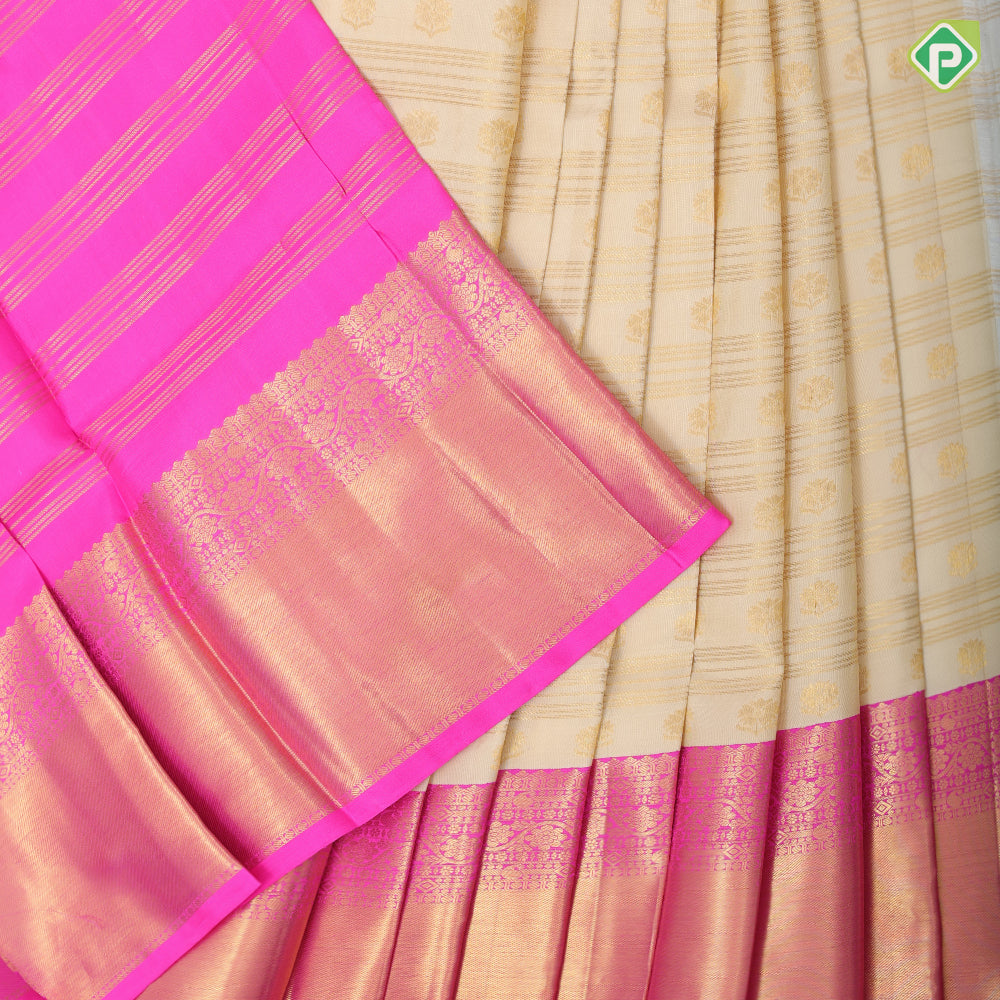 Sandal gold zari Lines and flower butta lines red gold zari cross lines border pattu paavadai lehanka