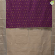 Purple gold zari stripes and square fancy butta design greyish gold zari thilagam butta border art silk saree