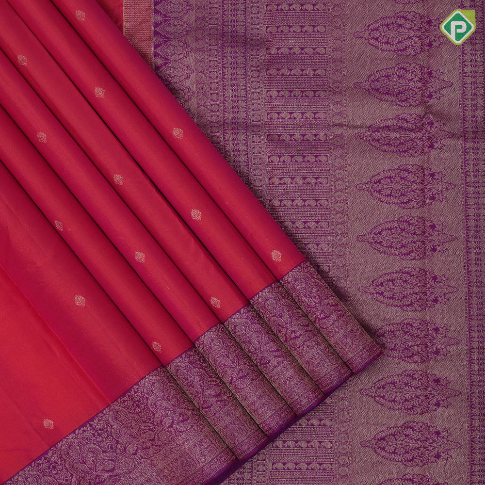 Tomato red gold zari small fancy flower butta purple silver gold zari banaras border gift silk saree