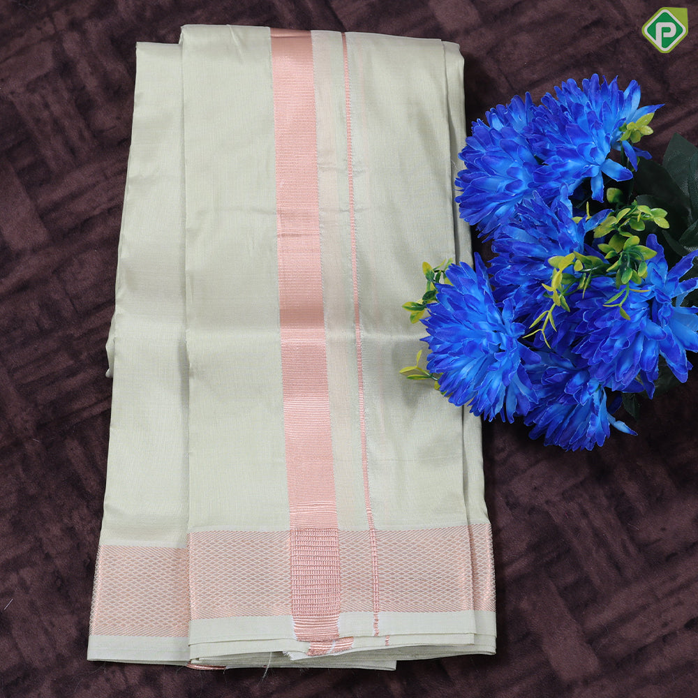 Pista Green Gold Zari Mayilkan Border 2 in 1 Pure Mix Silk 8 Muzham Dhothi Set