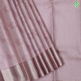Pastel pink silver zari grand floral creeper design self silver zari diamond border tissue silk saree