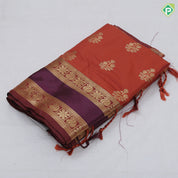 Rust Orange Gold Zari Butta Design Brown Floral Border Design Soft Art Saree