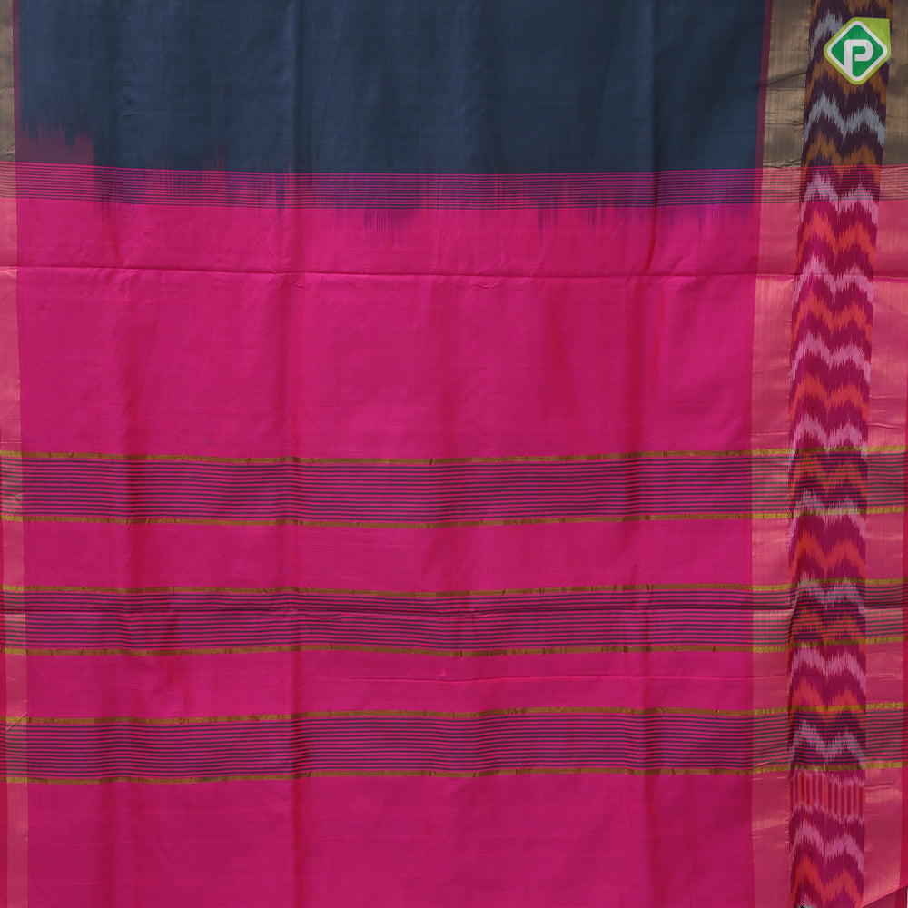 Solid dark color body design contrast ikkat design border 10 yards silk cotton saree