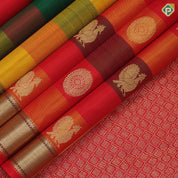Multi color paalum pazhamum checks gold zari butta self gold zari edge border traditional silk saree
