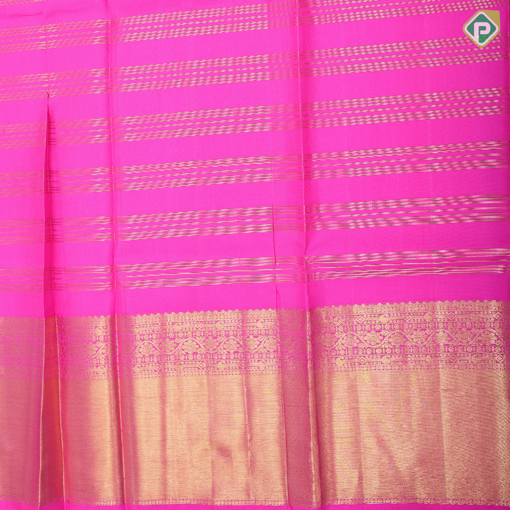 Sandal gold zari Lines and flower butta lines red gold zari cross lines border pattu paavadai lehanka