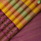 Multi color lines design contrast purple gold zari floral meena work border Trendy designer silk saree