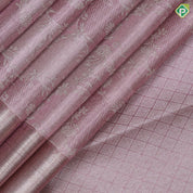 Pastel pink silver zari grand floral creeper design self silver zari diamond border tissue silk saree