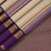 Sandal multi color multi stripes design blue and green gold zari thread work retta pett paalum pazhamum border traditional silk saree